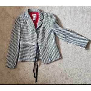 Women's 8P Black and White Houndstooth Jacket Blazer with Ribbon Bow Closure